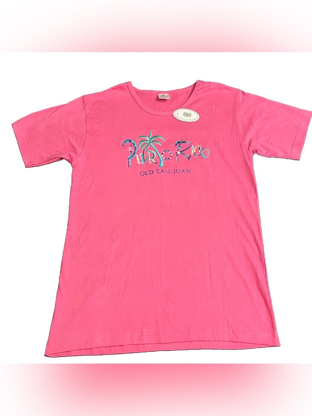 NWT Puerto Rico Old San Juan Pink Embroidered Souvenir Shirt Size L